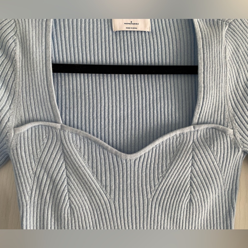 NWOT Old Navy Square Neck Ribbed Baby Blue Sweater size small - Picture 3 of 11